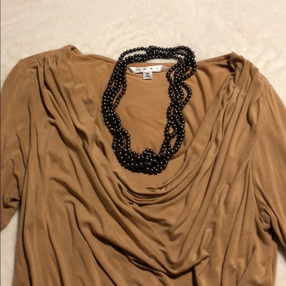 NWOT CAbi tan / camel long-sleeved ruched top. Med - Picture 2 of 4
